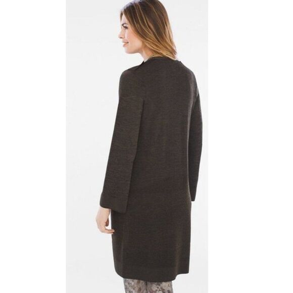 Chico's Cardigan Duster Size 2 Large Size 12 Mix Stitch Olive Green Lightweight - Picture 2 of 16